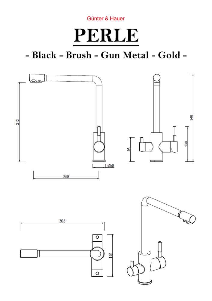 PERLE Gun Metal: кухонний змішувач Gunter&Hauer