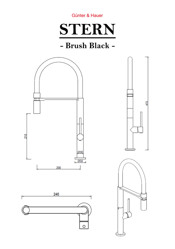 STERN Brush Black: кухонний змішувач Gunter&Hauer