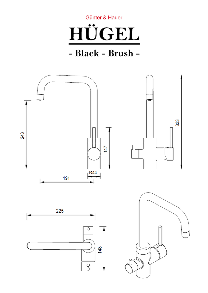 HÜGEL Black: кухонний змішувач Gunter&Hauer