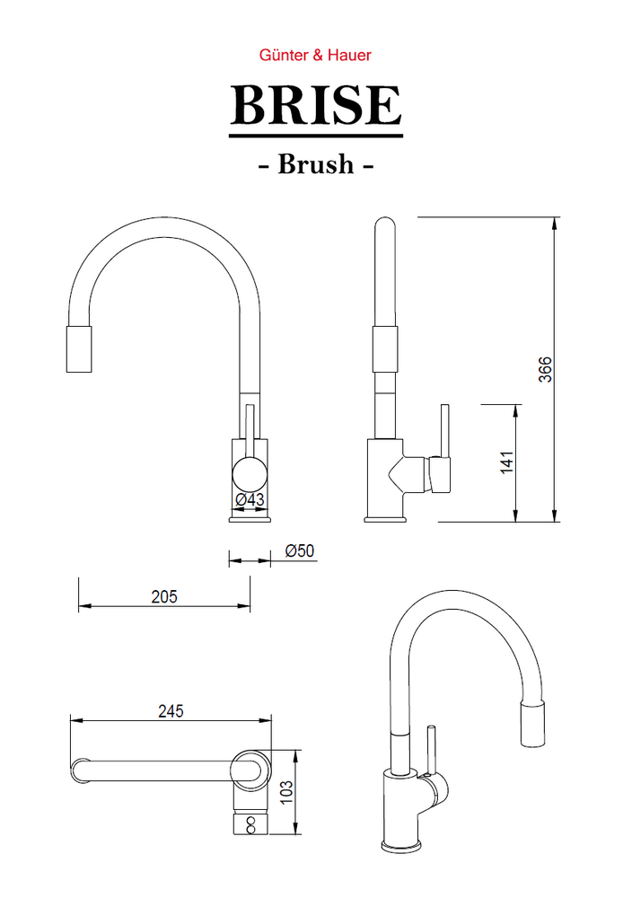 BRISE Brush: кухонний змішувач Gunter&Hauer